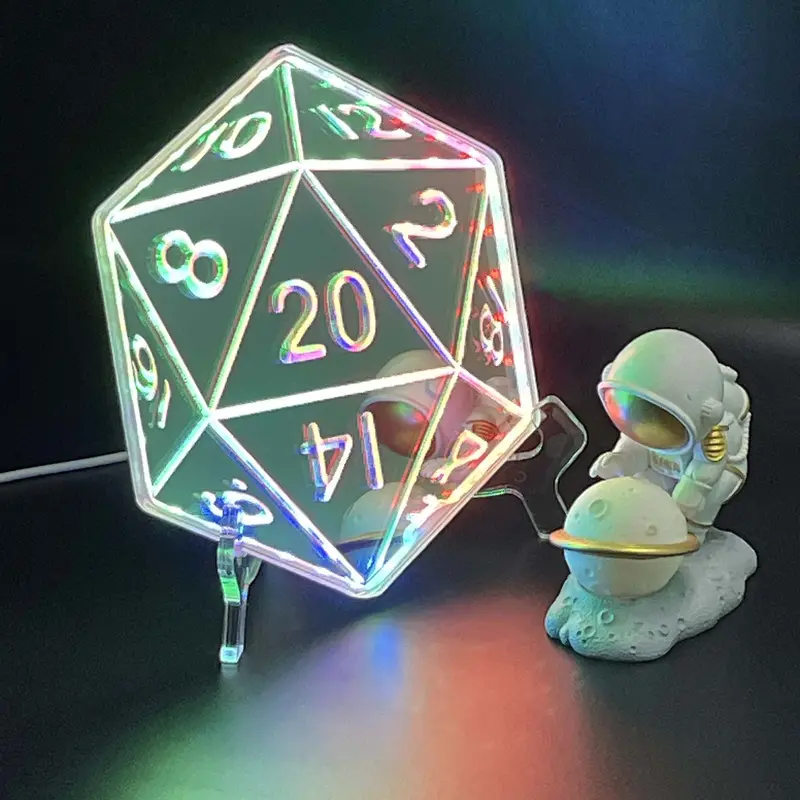 20 Sided Die  Neon Led Sign With Dynamic Rgb Colors Mirror Backing 1
