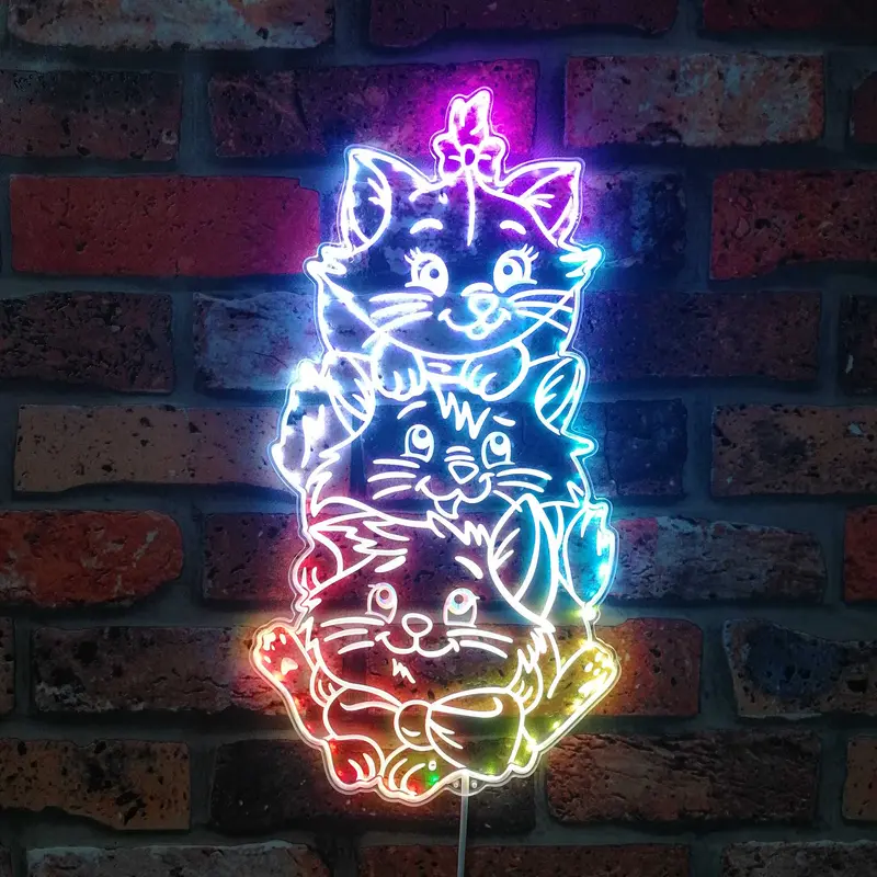 Aristocats Marie Toulouse Berlioz Neon Led Sign With Dynamic Rgb Colors 1