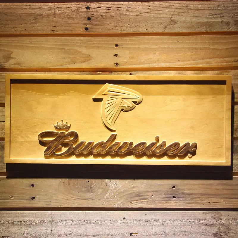 Atlanta Falcons Budweiser 3D Solid Wooden Craving Sign 1