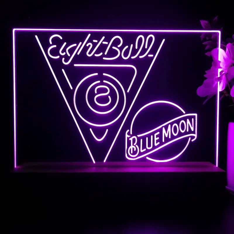Blue Moon Eight Ball Pool Snooker Room Neon Sign Pub Bar Lamp 1