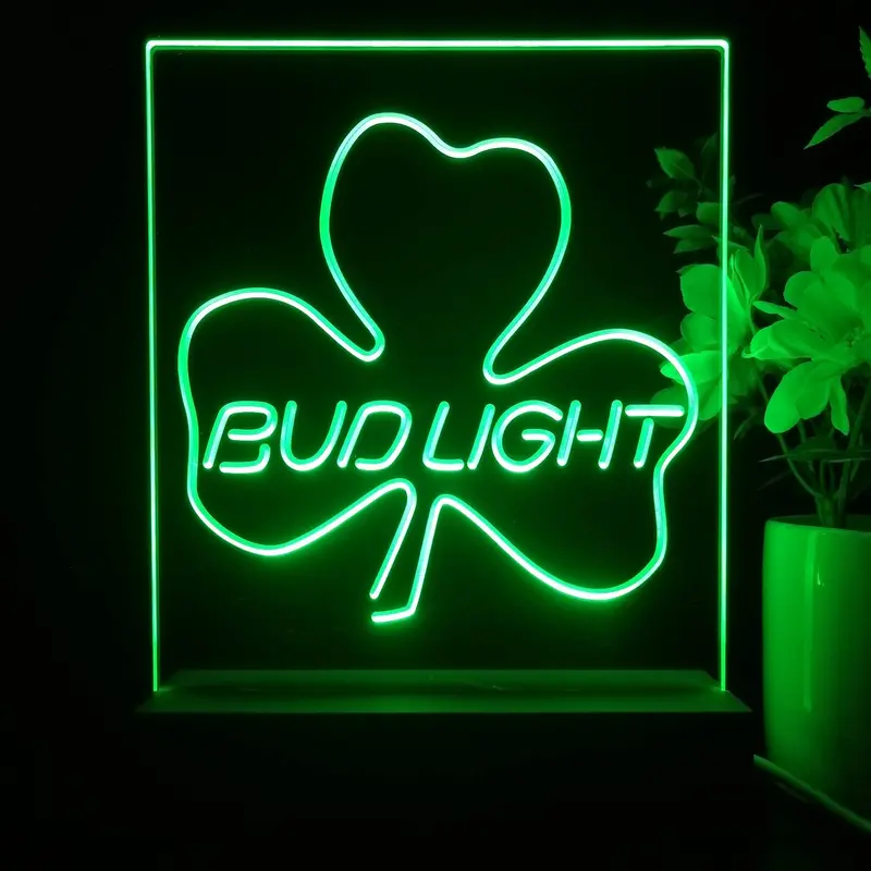 Bud Light Shamrock Beer Bar 3D Illusion Night Light Desk Lamp 1