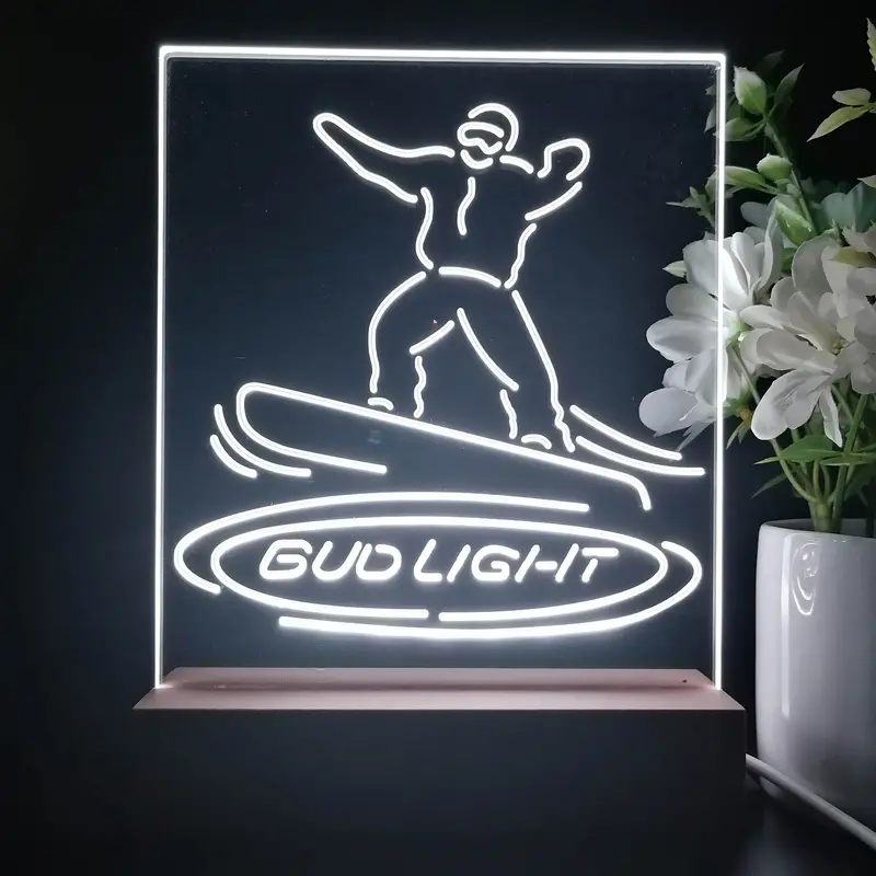 Bud Light Snowboarder Night Light Neon Pub Bar Lamp 1