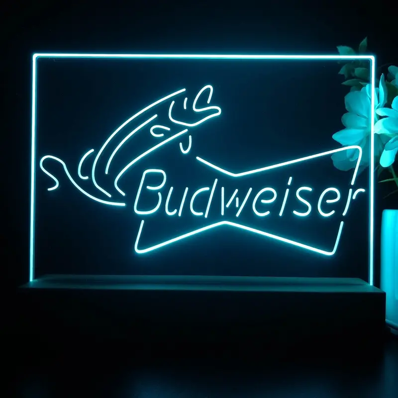Budweiser Bow Tie Fishing Neon Sign Pub Bar Lamp 1