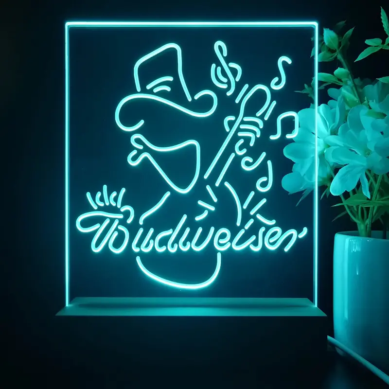 Budweiser Cowboy Play Guitar Night Light Neon Pub Bar Lamp 1