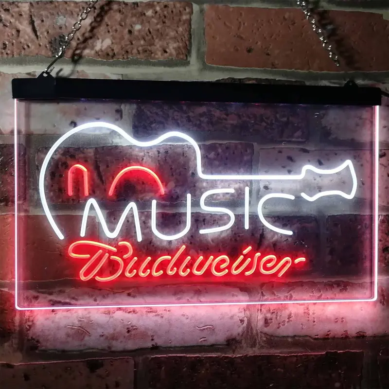 Budweiser Music Guitar Beer Bar Decor Home Bar Neon Light Led Sign 1