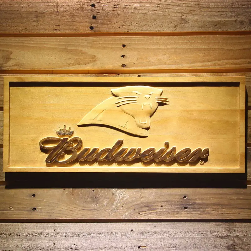 Carolina Panthers Budweiser 3D Solid Wooden Craving Sign 1