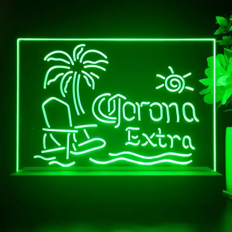 Corona Extra Palm Tree Beach Chair Neon Sign Pub Bar Lamp 1