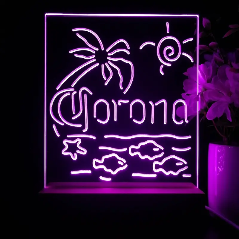 Corona Fish Sun Palm Island Night Light Neon Pub Bar Lamp 1