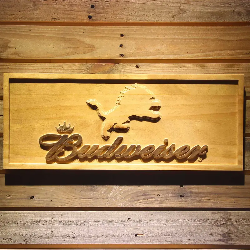 Detroit Lions Budweiser 3D Solid Wooden Craving Sign 1