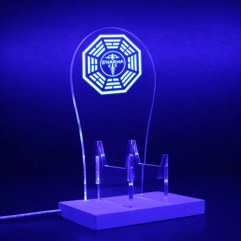 Dharma Initiative Red And White Lost Light Sign Rgb Led Gaming Headset Controller Stand 1