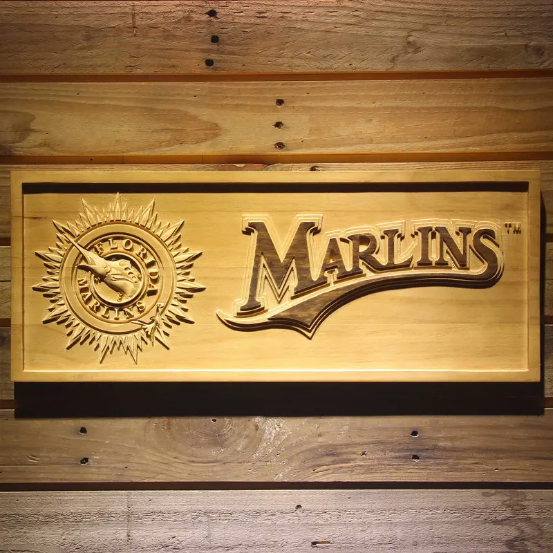 Miami Marlins 3D Solid Wooden Craving Sign 1