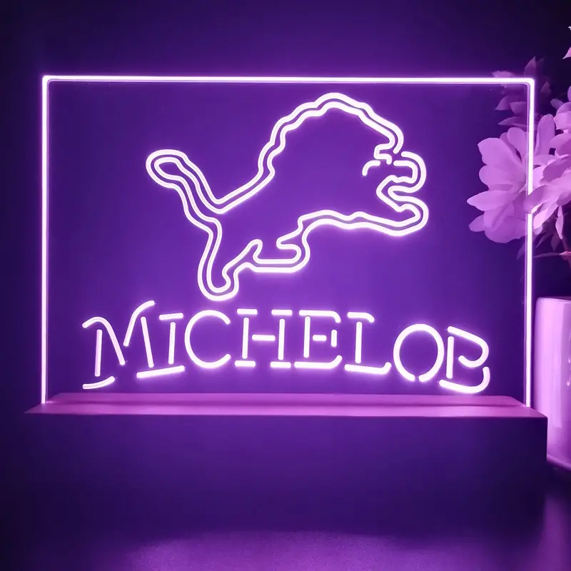 Michelob Bar Detroit Lions 3D Illusion Night Light Desk Lamp 1