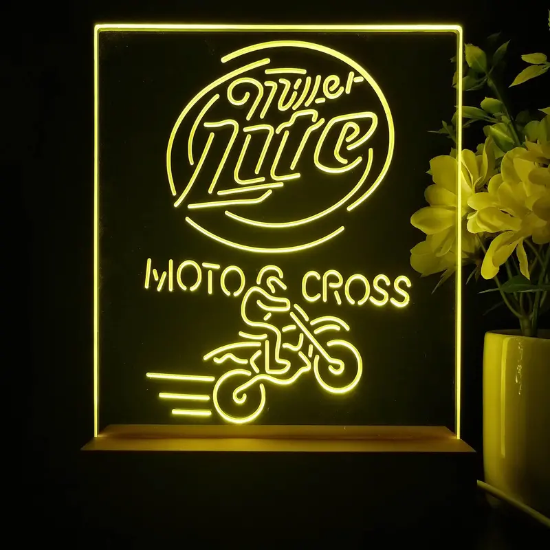 Miller Lite Moto Cross Motor Night Light Neon Pub Bar Lamp 1