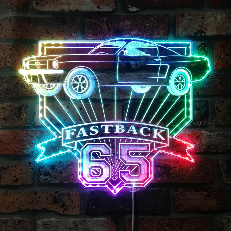 Mustang Fastback 4K 1965 Neon Led Sign With Dynamic Rgb Colors 1