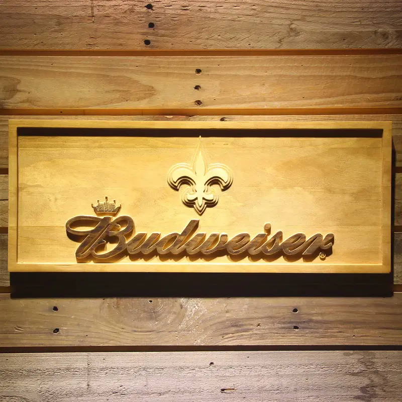 New Orleans Saints Budweiser 3D Solid Wooden Craving Sign 1
