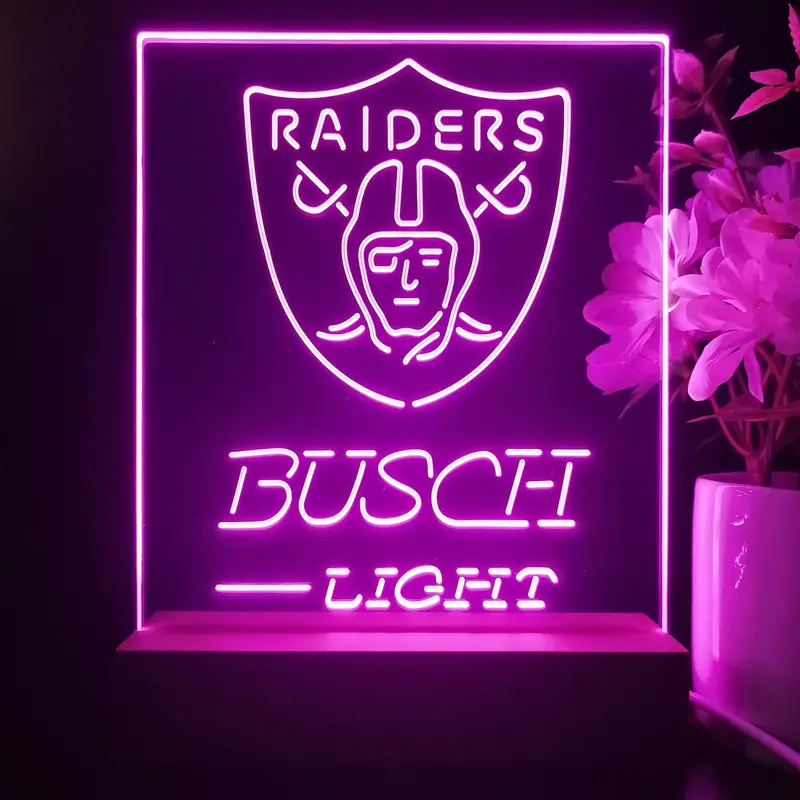 Oakland Raiders Busch Light Neon Sign Pub Bar Lamp 1
