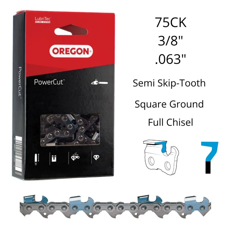 Oregon 75Ck Powercut™ Square Ground Semi Skip-Tooth 3/8" .063" Full Chisel 1