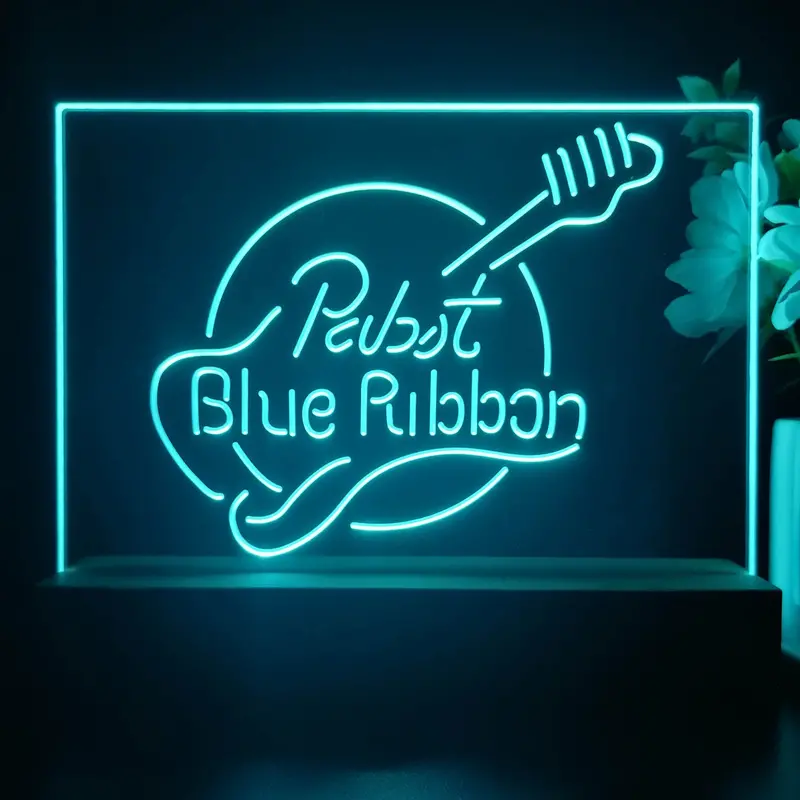 Pabst Blue Ribbon Guitar Neon Sign Pub Bar Decor Lamp 1