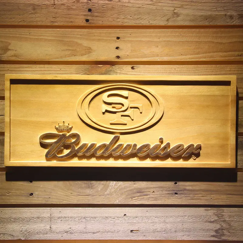 San Francisco 49Ers Budweiser 3D Solid Wooden Craving Sign 1