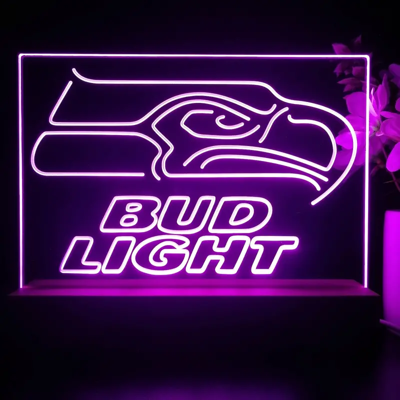 Seattle Seahawks Bud Light 3D Illusion Night Light Desk Lamp 1