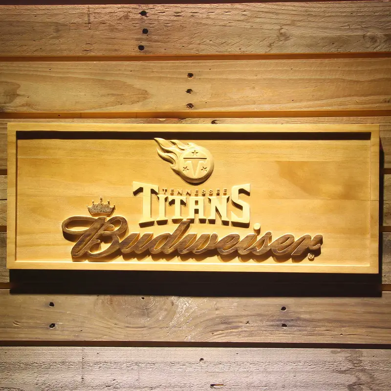 Tennessee Titans Budweiser 3D Solid Wooden Craving Sign 1