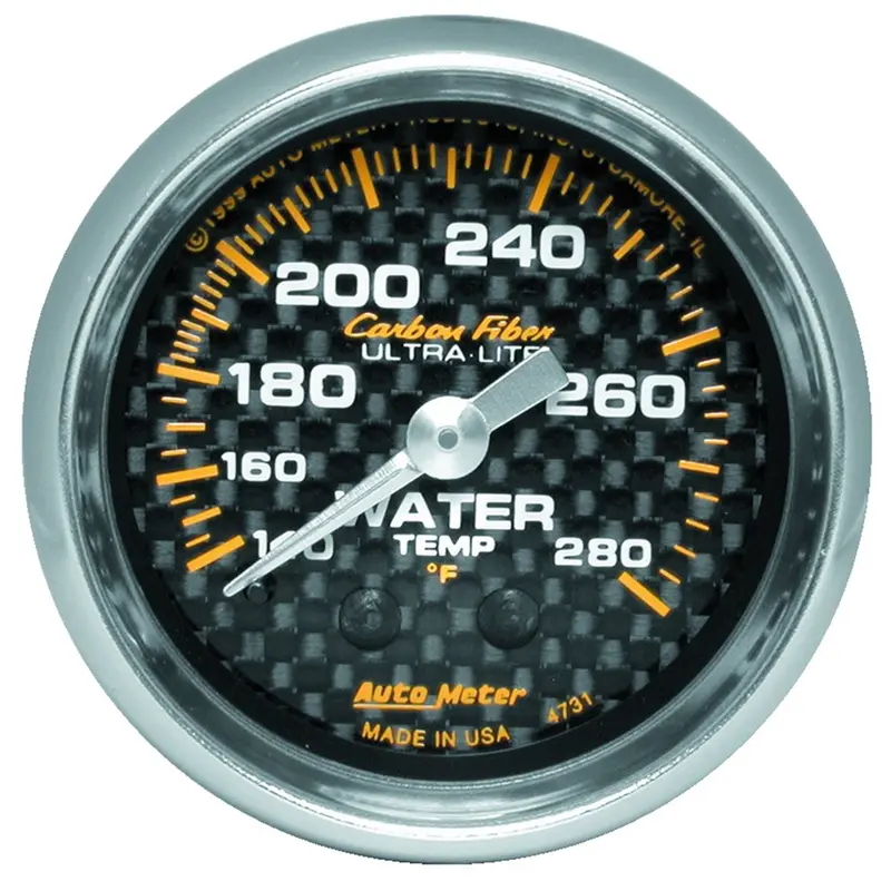 Autometer 4731 Mechanical Water Temperature Gauge – 2-1/16", 140–280°F, Carbon Fiber Face 1