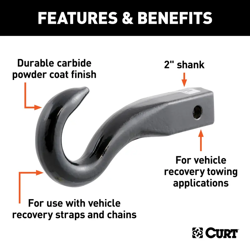Curt 45500 Forged Tow Hook Ball Mount – Compatible With 2-Inch Receiver Hitches 1