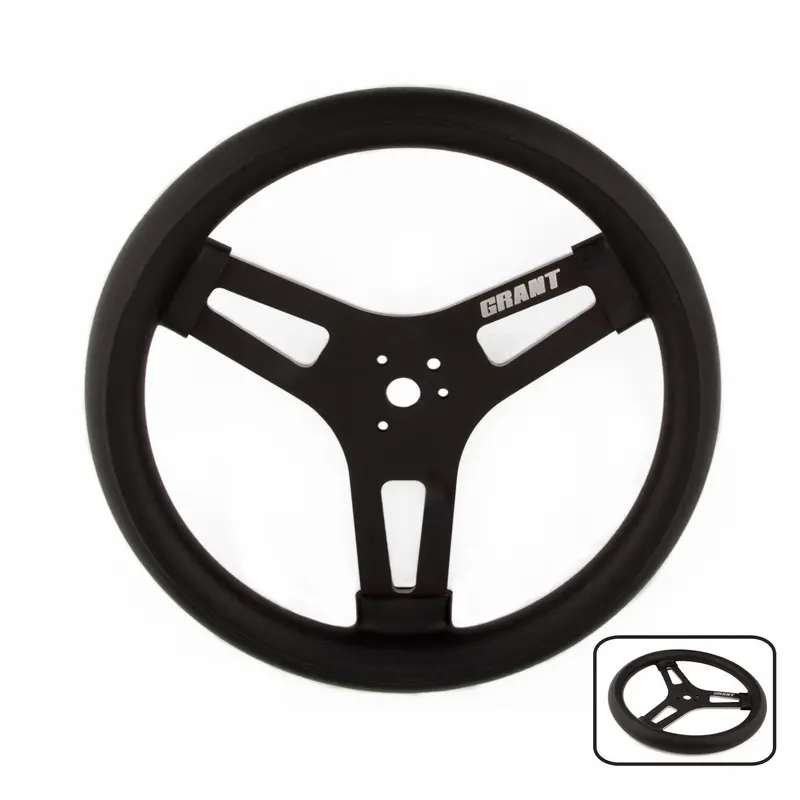 Grant 602 Black 16.5-Inch 3-Spoke Racing Steering Wheel With Embossed Grant Logo 1