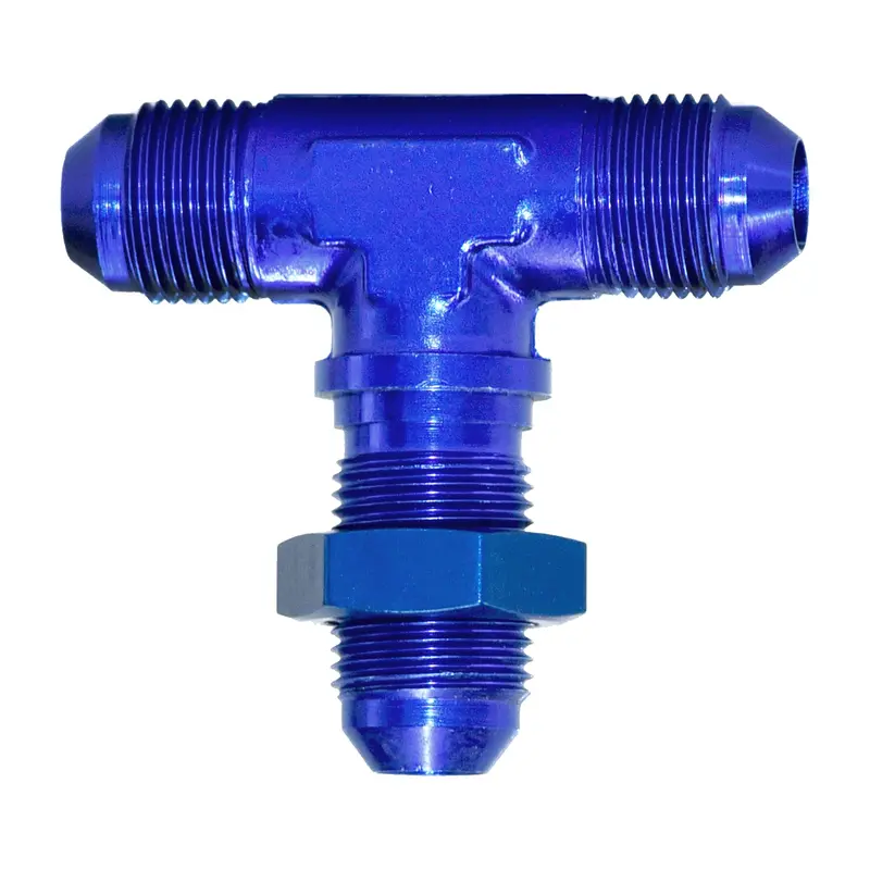 Speedfx 560834 -8An 180° Aluminum Bulkhead Flare Tee – Anodized Blue, Single Unit 1