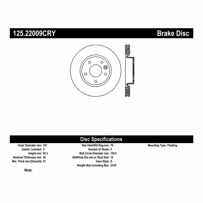 Stoptech 125.22009Cry Cryo-Treated Front Brake Rotors – High-Carbon Steel For Enhanced Durability 1