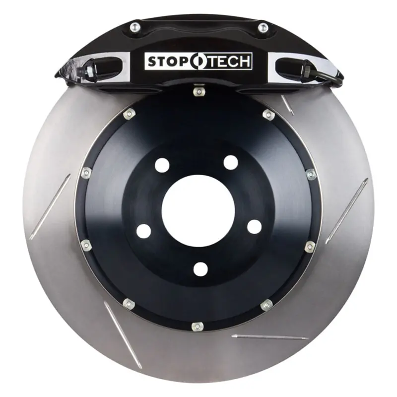 Stoptech 83.155.0047.51 Rear Big Brake Upgrade – Black Calipers With Two-Piece Slotted Rotors 1