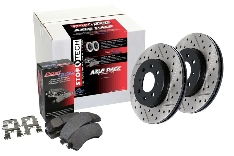 Stoptech 938.66533 Rear Street Brake Kit – Drilled And Slotted Rotors With Premium Components 1