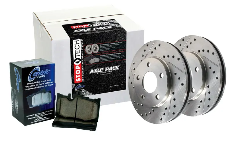 Stoptech 978.33054 Sport Axle Brake Kit – Four-Wheel Slotted & Drilled Rotors With Stainless Steel Brake Lines 1